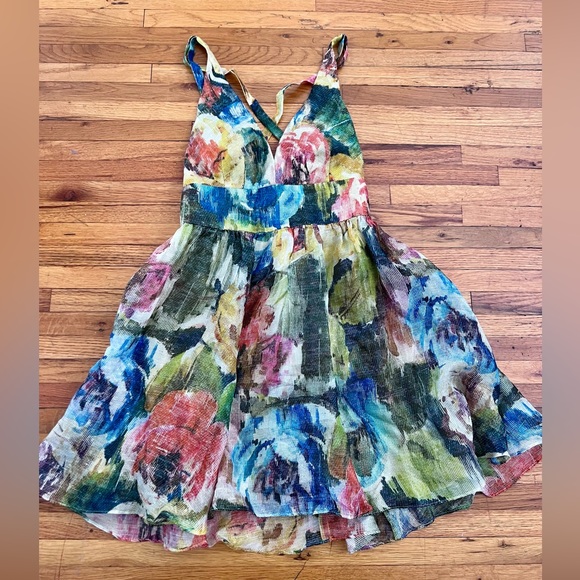 COPY - Nicole Miller floral print linen silk dress size 6 - Picture 6 of 7